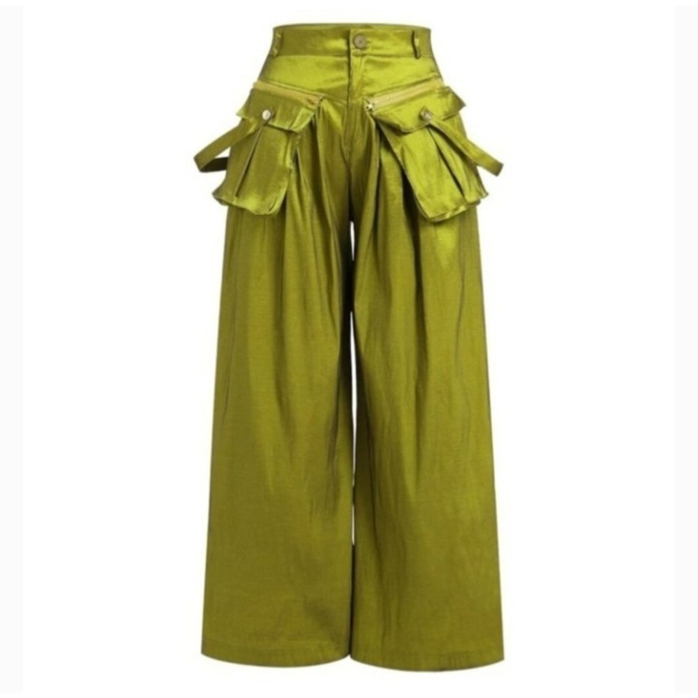 Green‎ Iridescent Wide Leg Cargo Pant Avant Garde Women XXL Street Party - Picture 4 of 11